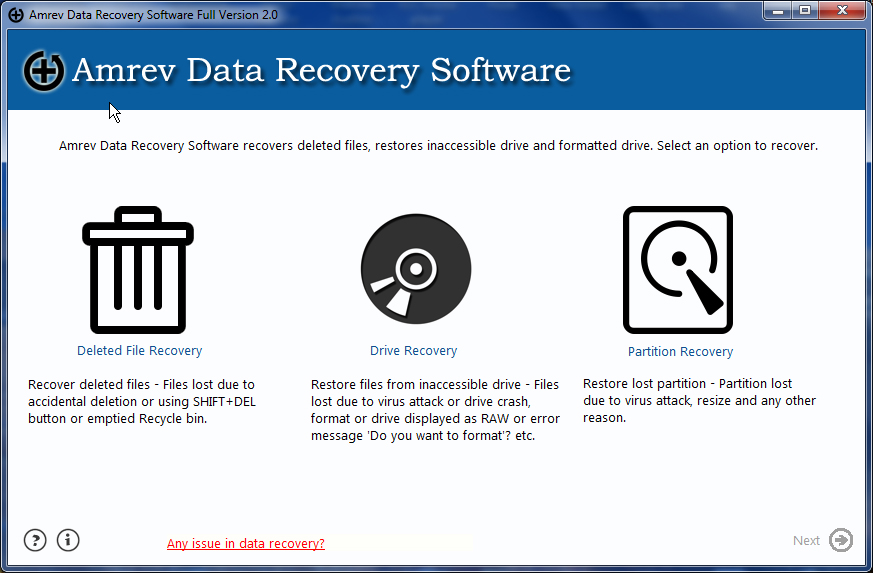 Click to view Amrev Data Recovery Software 2.1 screenshot