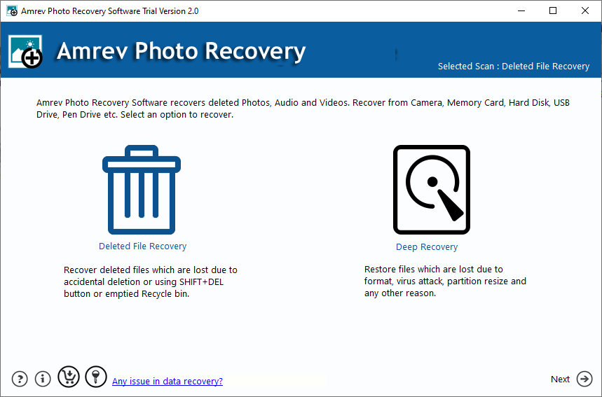 Step 1: Launch Amrev Photo Recovery Software
