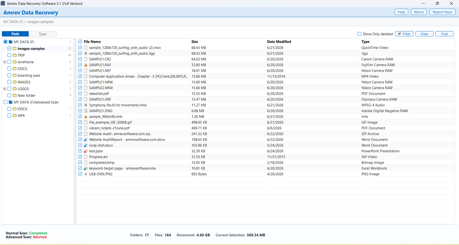 Review photos and media found by Amrev Data Recovery