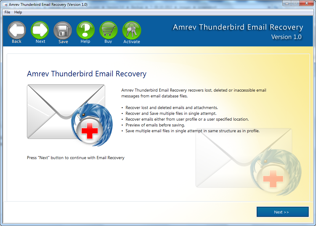 Start Thunderbird Email Recovery