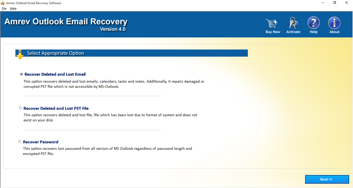Step 1: Launch Amrev Outlook Email Recovery