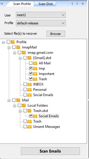 select folder from thunderbird profile